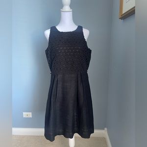 Loft mixed media black scallop dress
